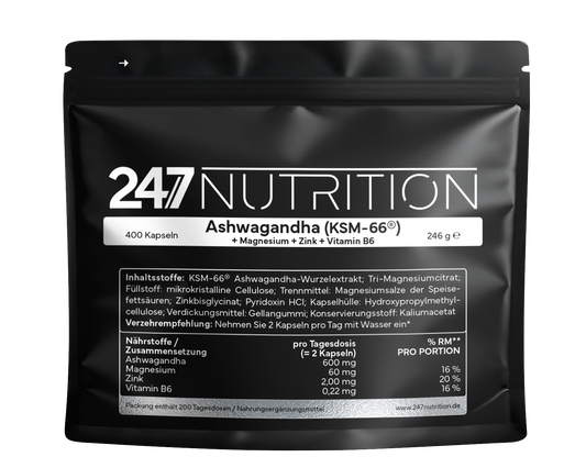 Aschwaganda + Magnesium + Zink + VitB6 - 400 Kapseln
