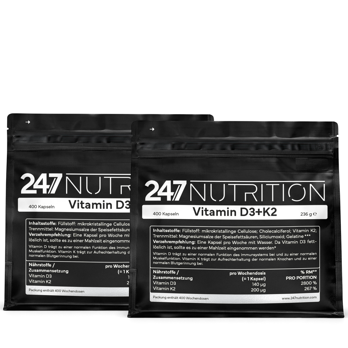 2x Vitamin D3+K2 - 400 Kapseln