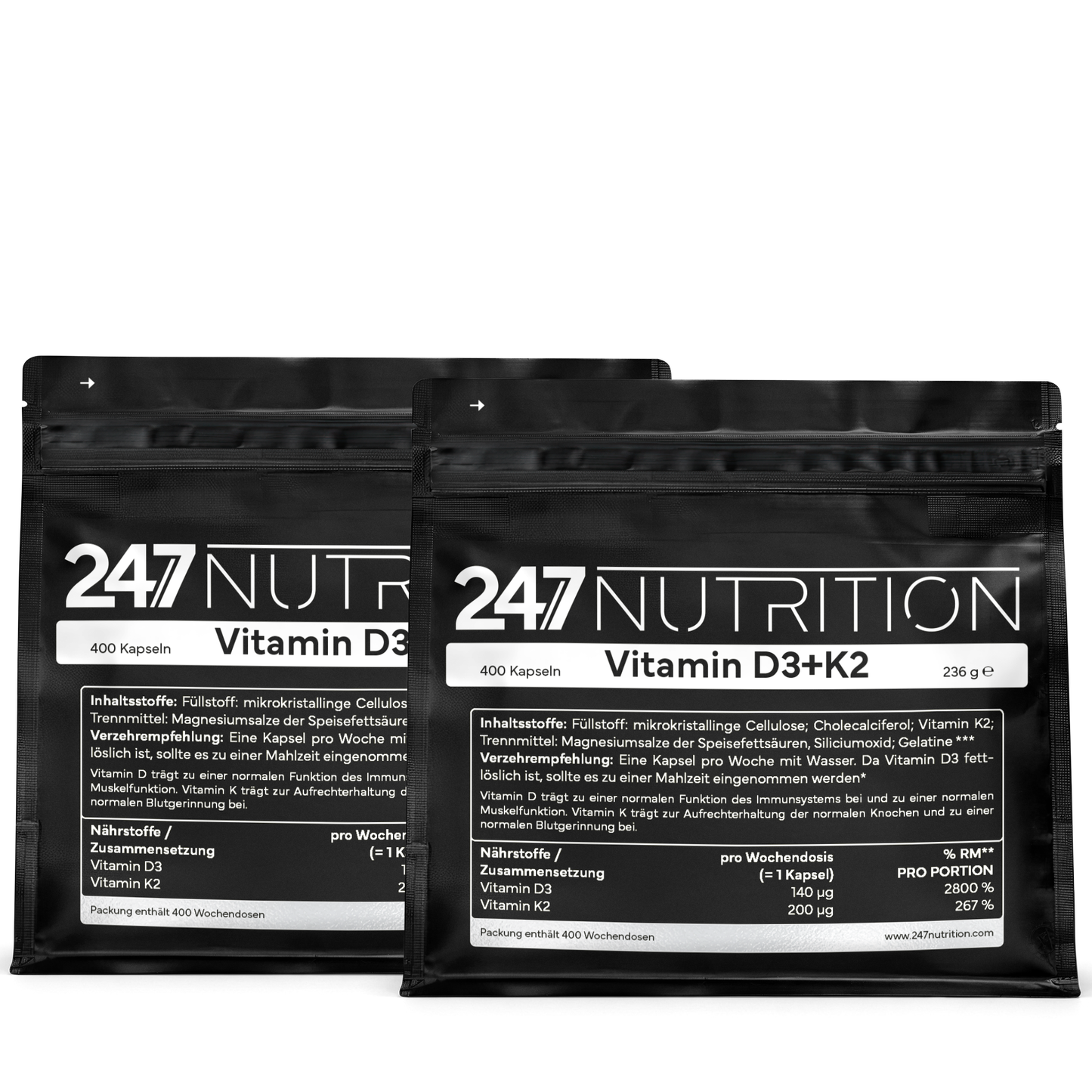 2x Vitamin D3+K2 - 400 Kapseln