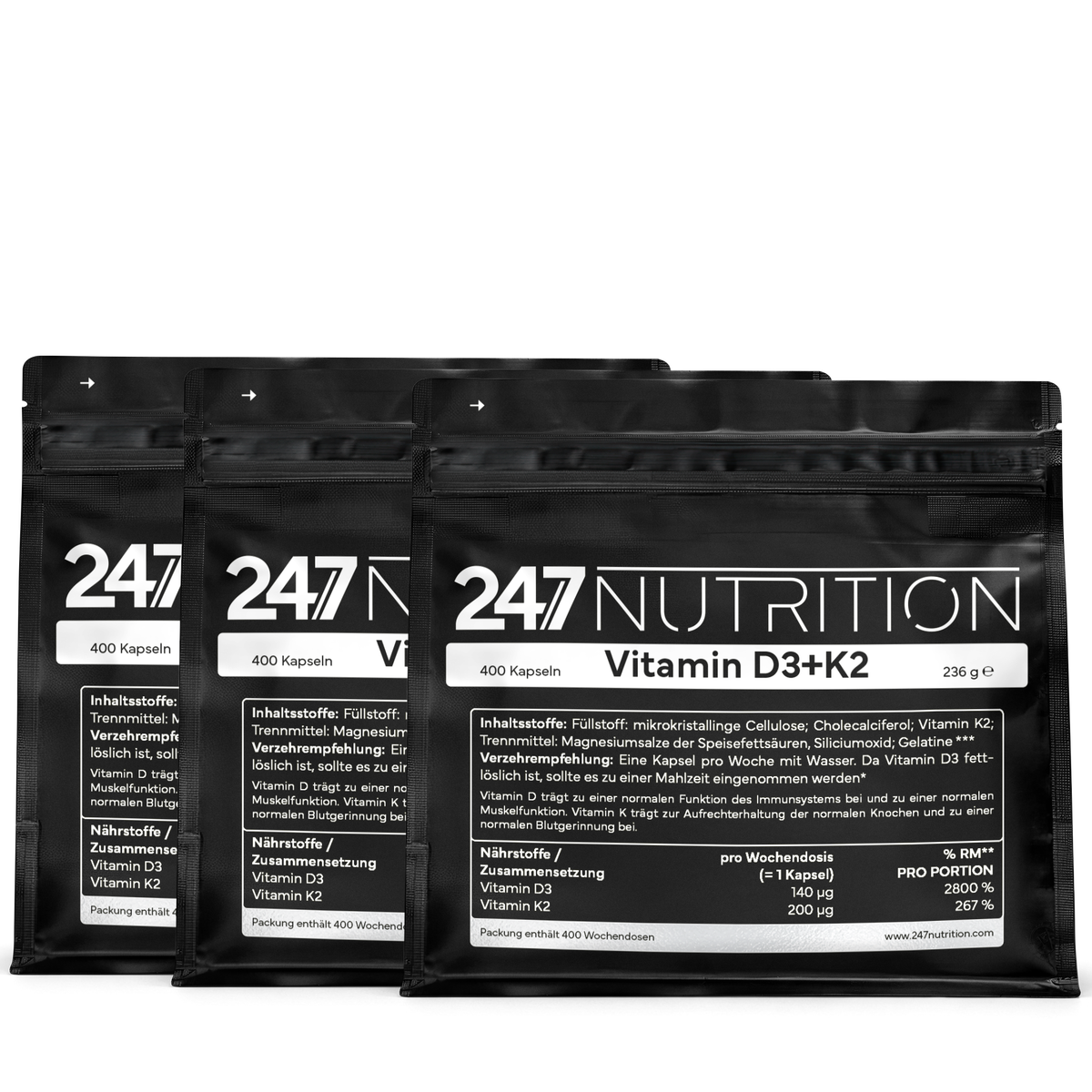 3x Vitamin D3+K2 - 400 Kapseln