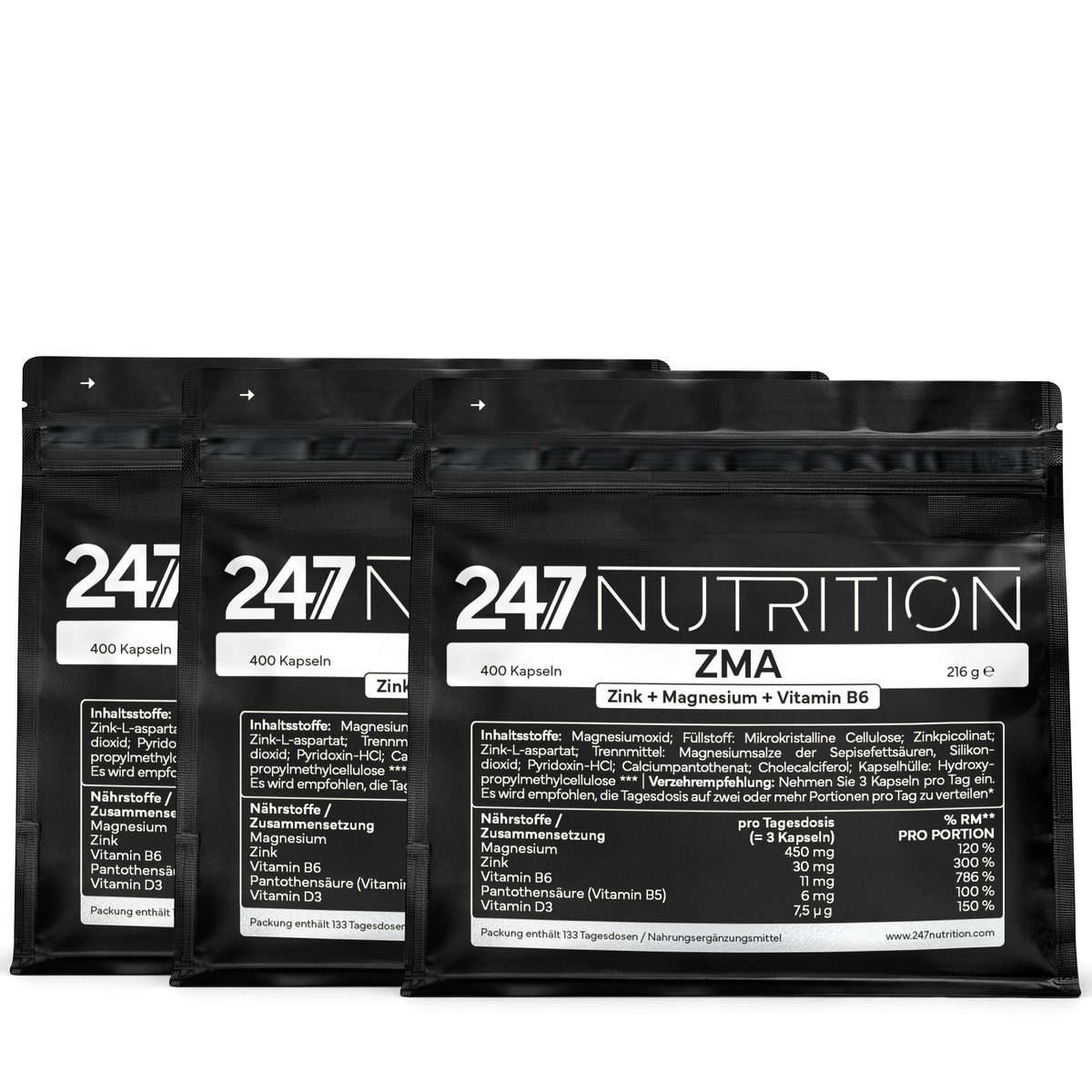 3x ZMA (Zn + Mg + VitB6) - 400 Kapseln