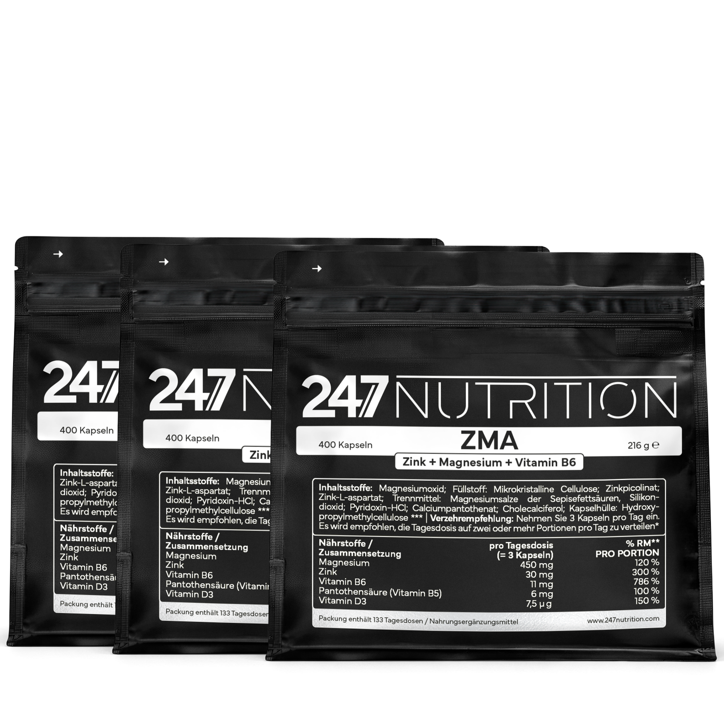 3x ZMA (Zn + Mg + VitB6) - 400 Kapseln