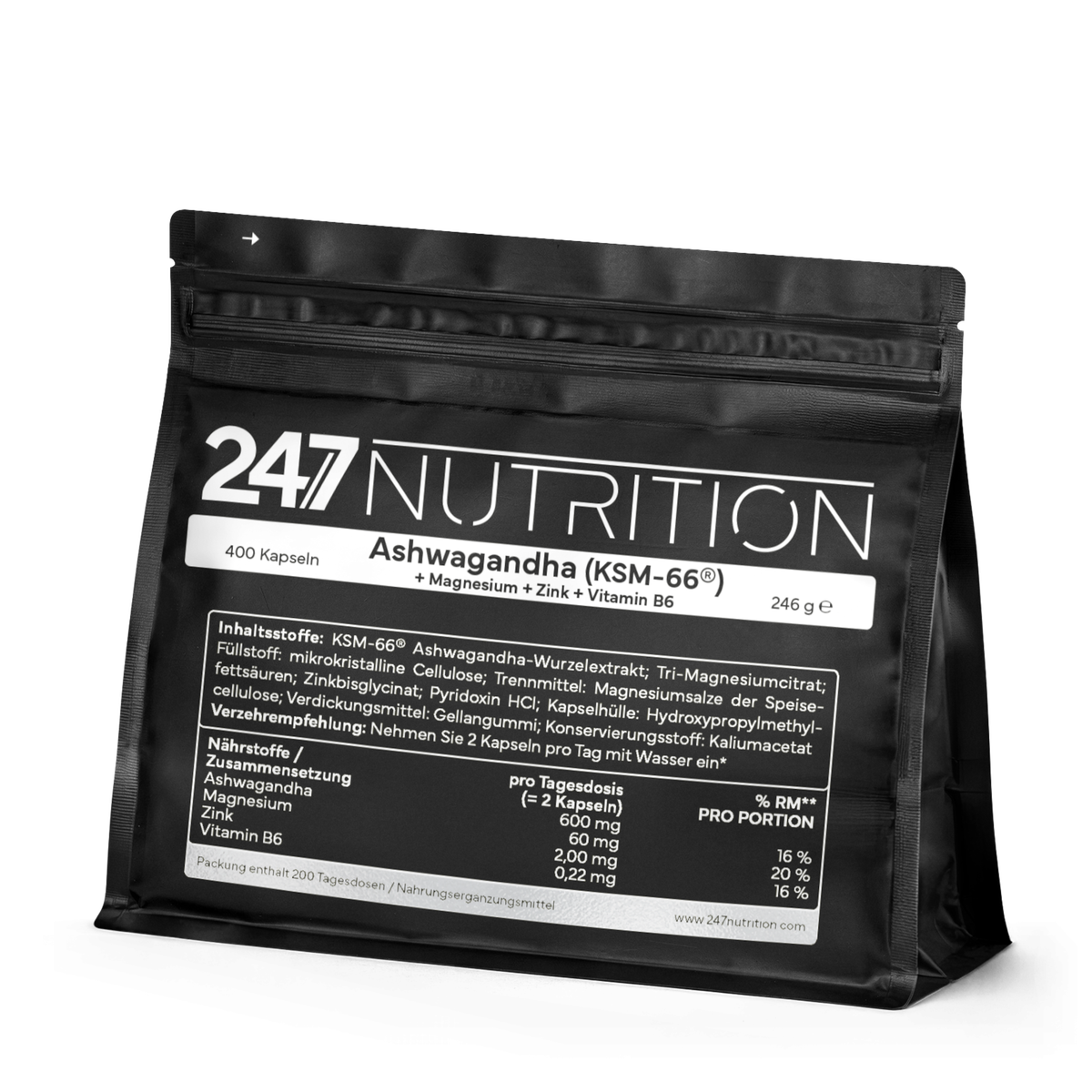 Ashwaganda + Magnesium + Zink + VitB6 - 400 Kapseln