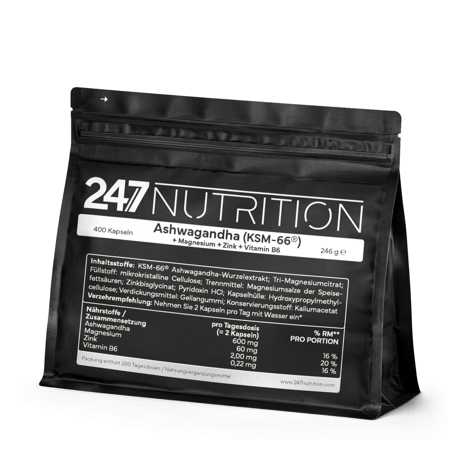 Ashwaganda + Magnesium + Zink + VitB6 - 400 Kapseln