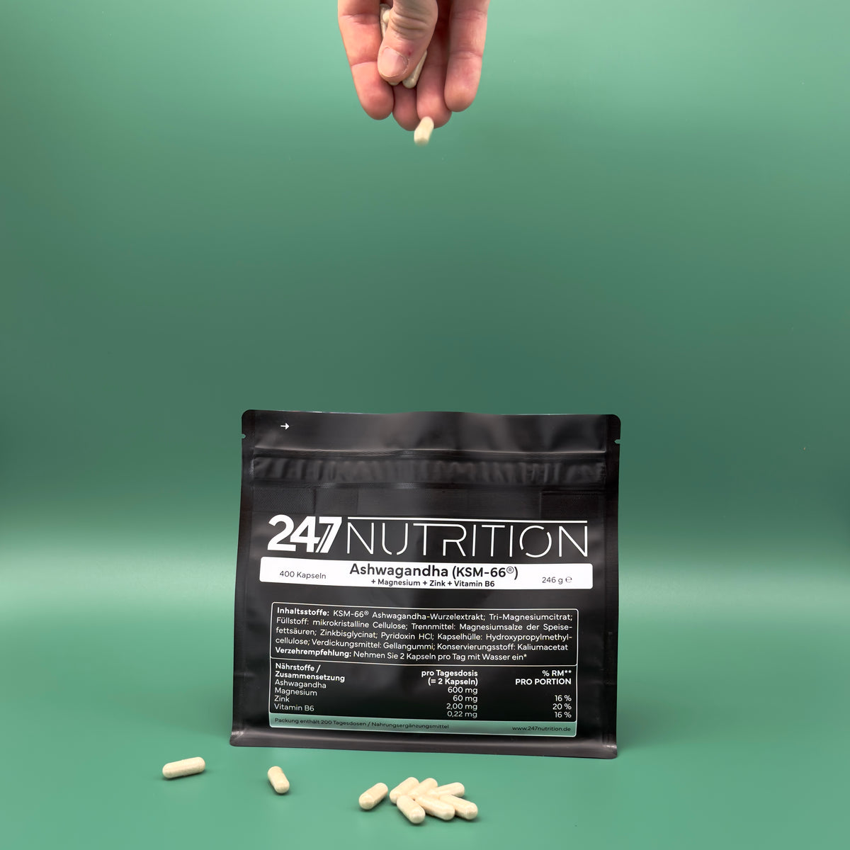 Ashwaganda + Magnesium + Zink + VitB6 - 400 Kapseln