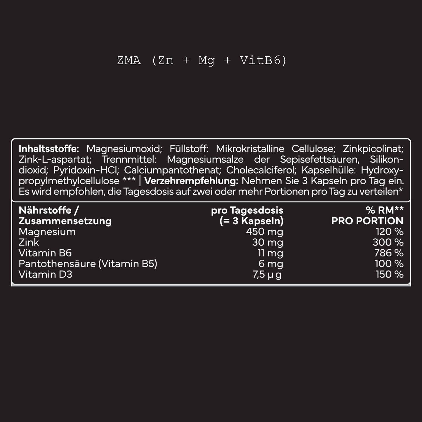 ZMA (Zn + Mg + VitB6) - 400 Kapseln